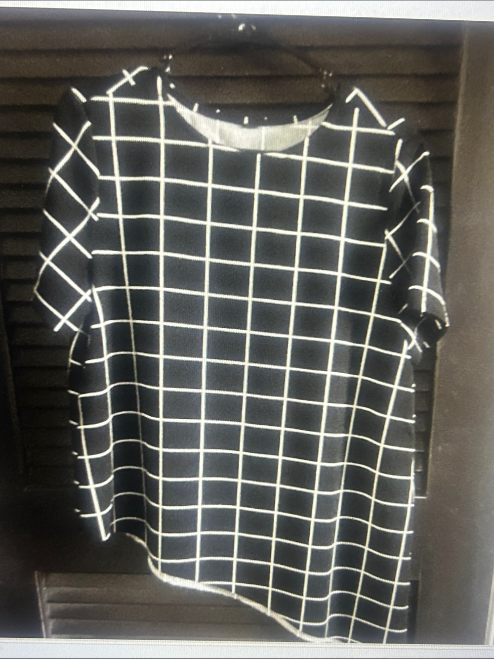 Black Grid Short Sleeve Crewneck Top